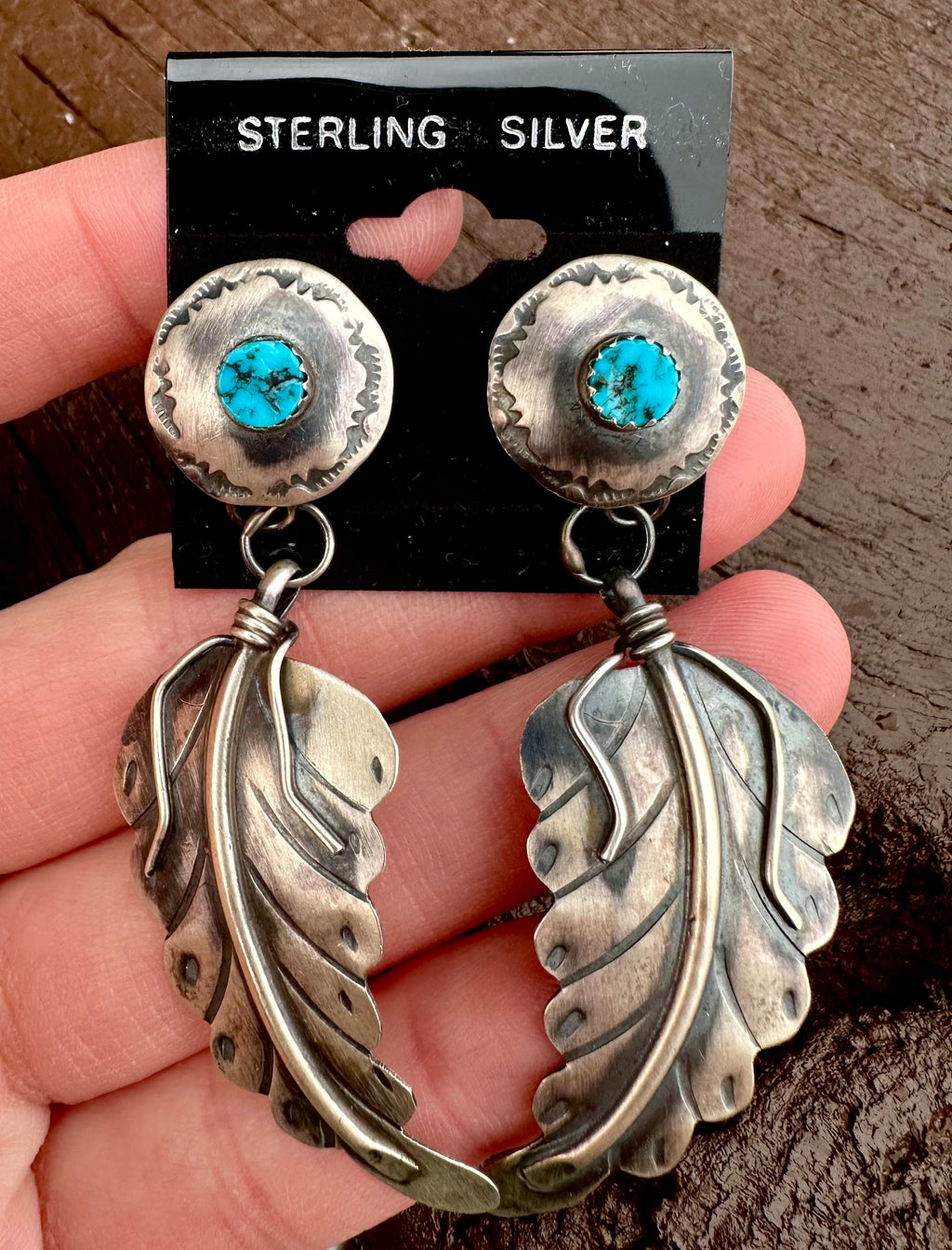 Kingman Turquoise & Sterling Silver Feather Earrings