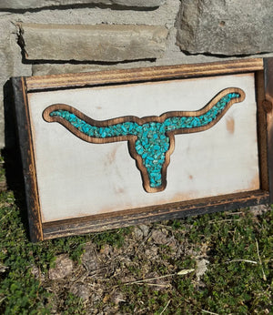 White & Turquoise Longhorn Sign
