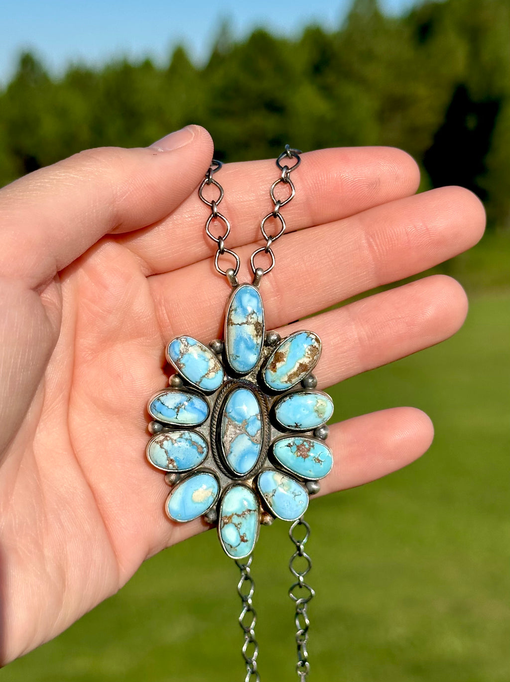 Golden Hills Turquoise & Sterling Silver Cluster Necklace