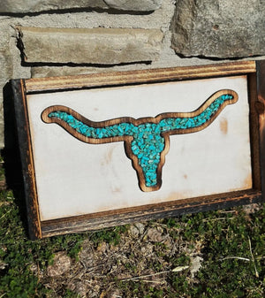Western Turquoise Longhorn Sign-White