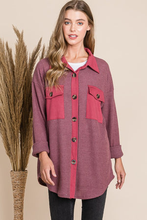 Button Down Shacket (Wine)