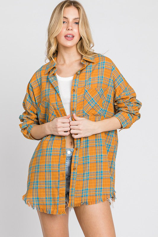 Oversized Plaid Button Up (gold)