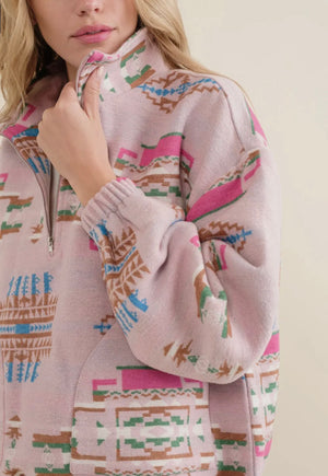 Pink Aztec Quarter Zip Pullover