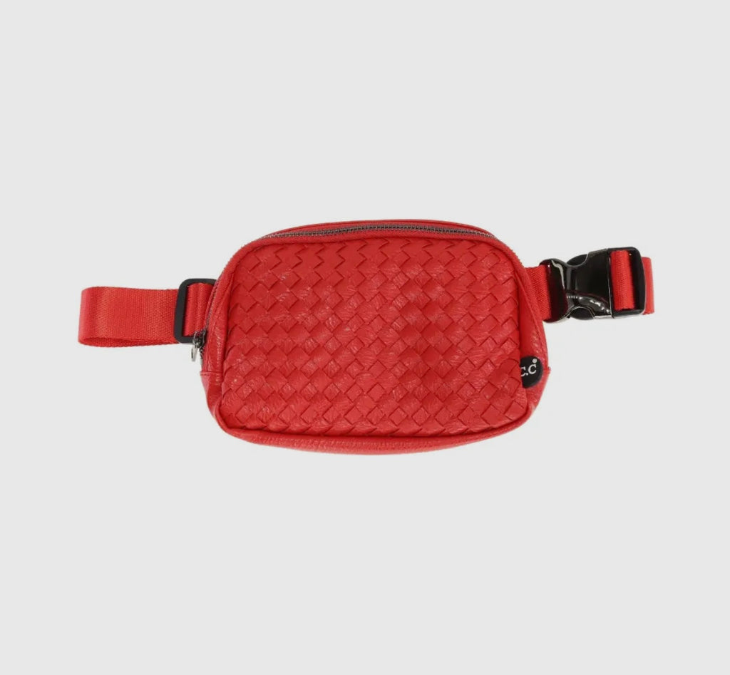 Woven Faux Leather C.C Belt Bag (Red)