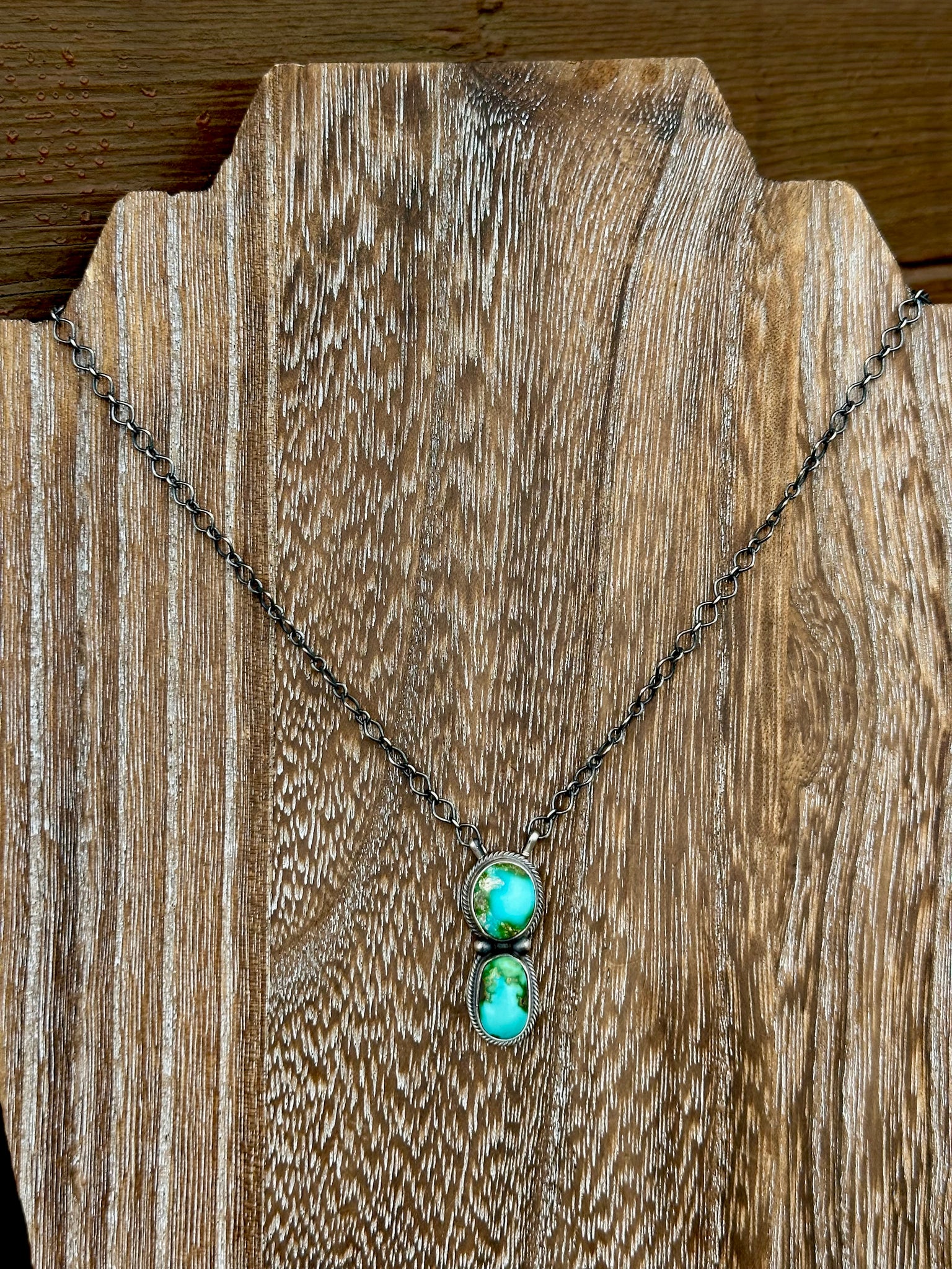 2 Stone Turquoise & Sterling Silver Necklace