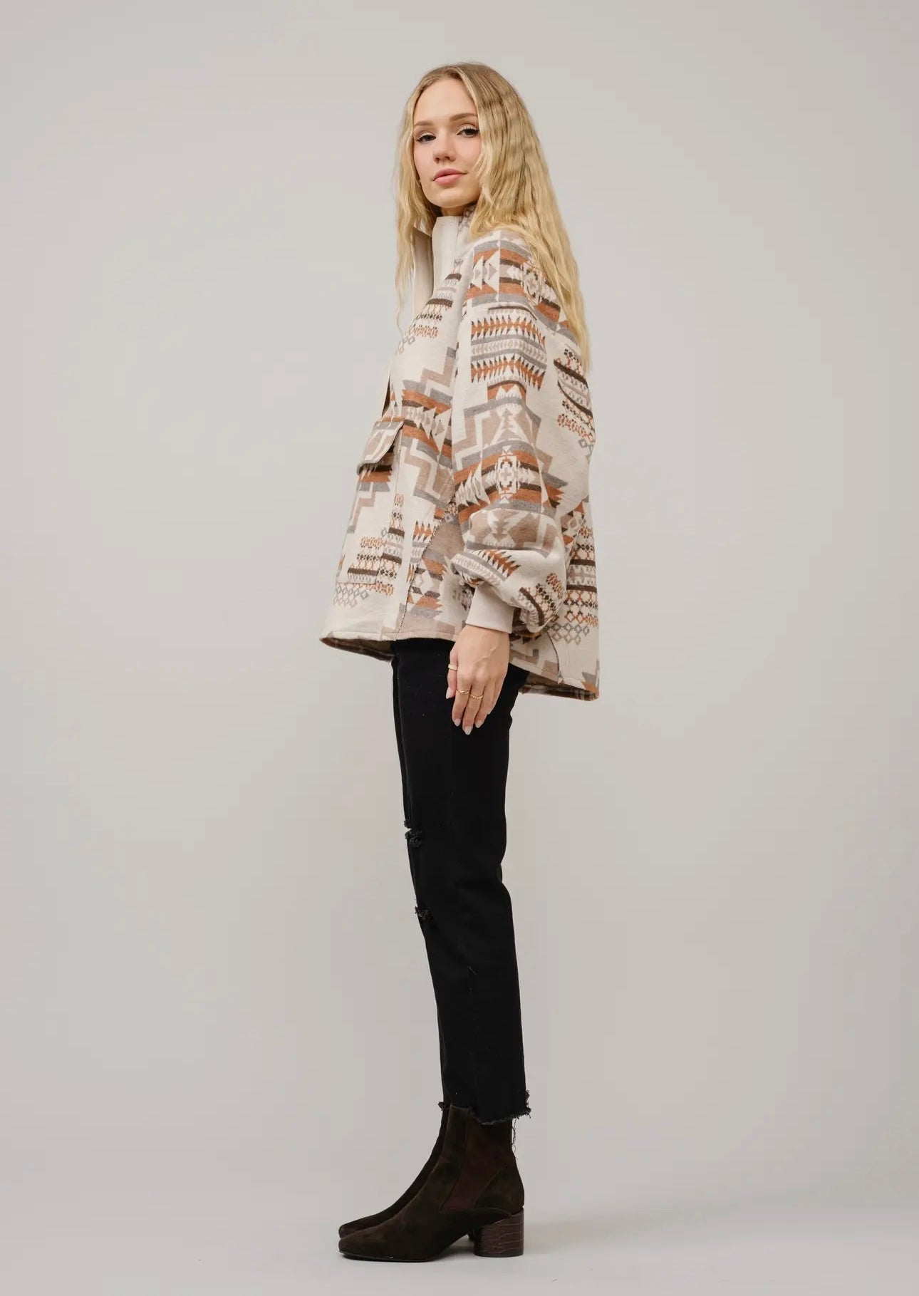 Aztec Jacquard Mock Neck Pullover