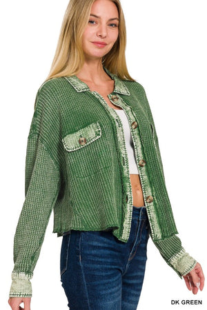 Waffle Knit Cropped Jacket (Dk Green)