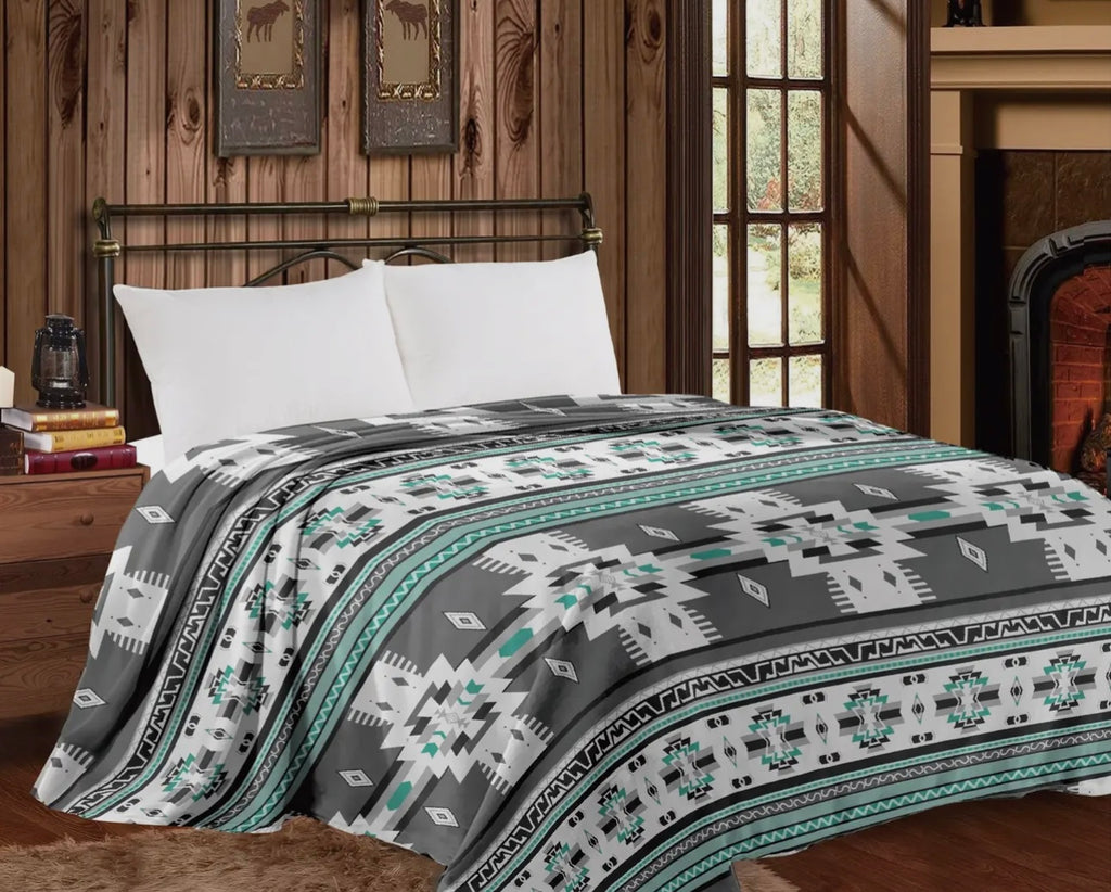 Grey Aztec Thin Throw Blanket