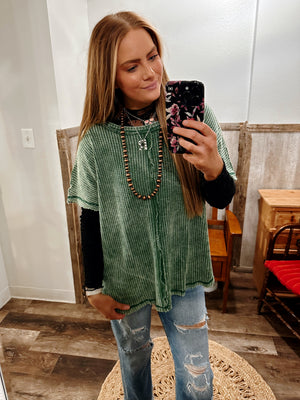 Dk Green Waffle Knit Top