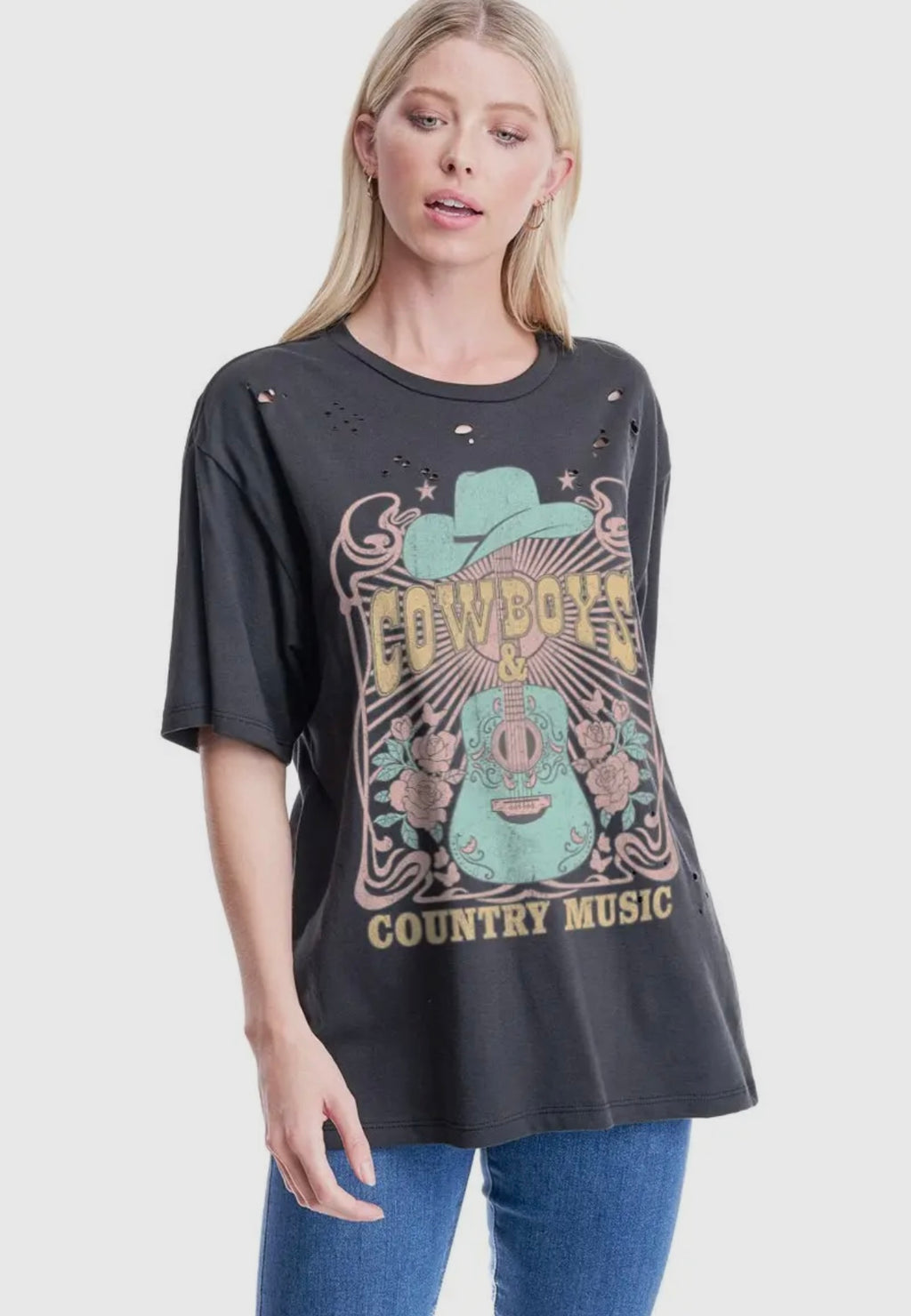 Cowboys and Country Music Distressed Graphic Tee