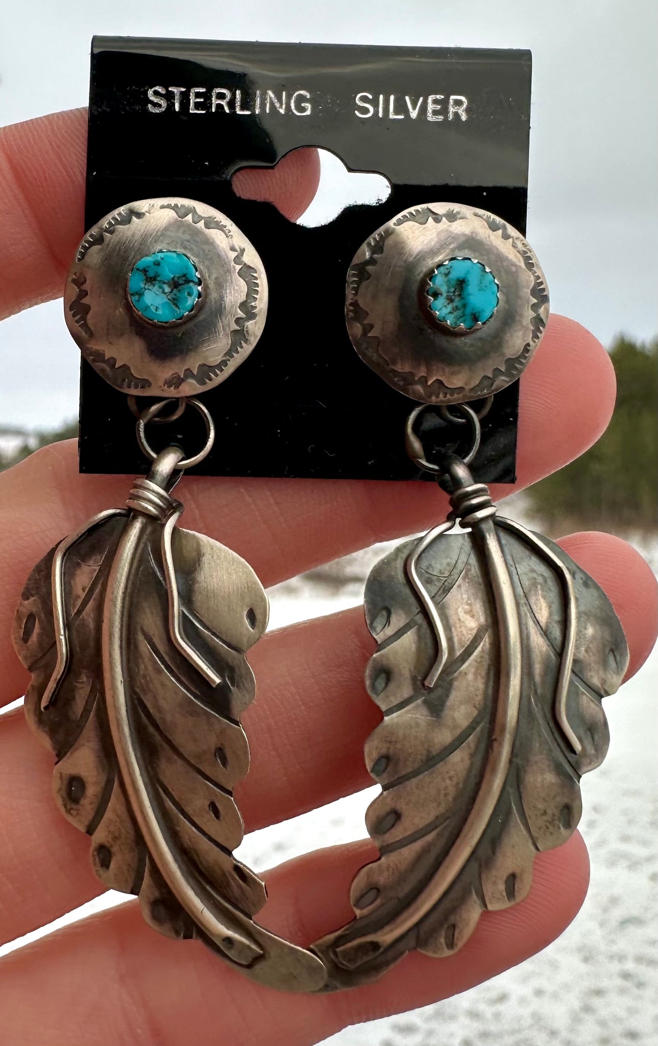 Kingman Turquoise & Sterling Silver Feather Earrings