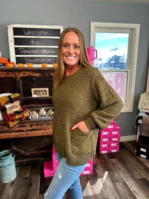 Dusty Olive Popcorn Sweater