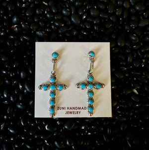Zuni Kingman Turquoise Cross Earring