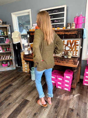 Dusty Olive Popcorn Sweater