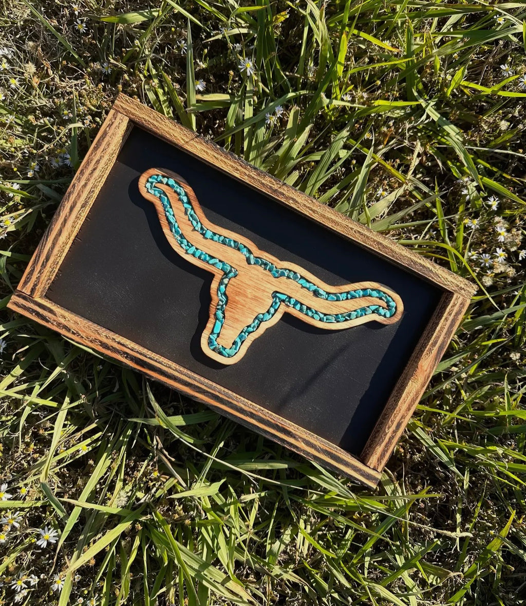 Longhorn Turquoise River Sign-Black