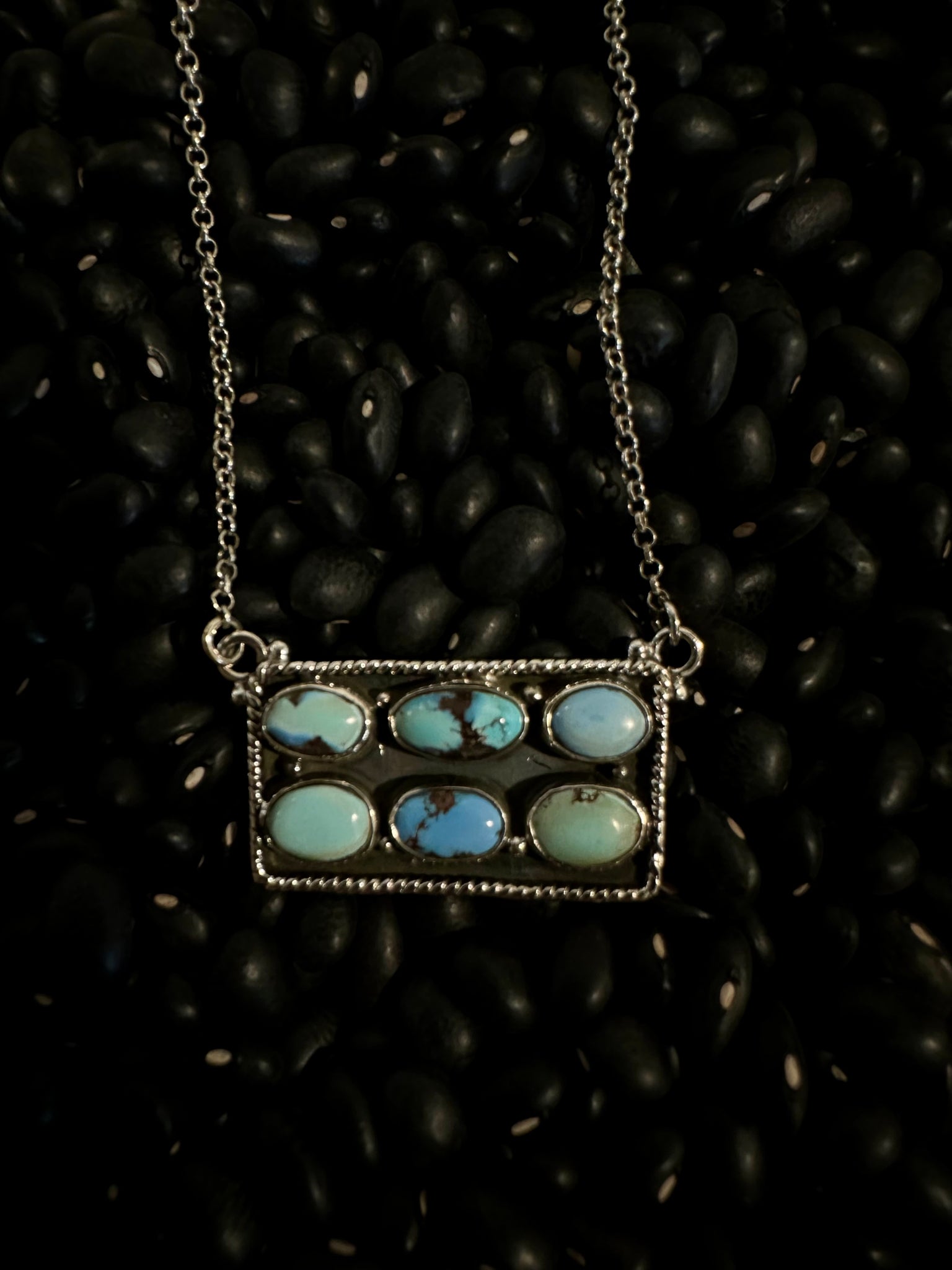 6 Stone Golden Hills Turquoise and Sterling Silver Bar Necklace