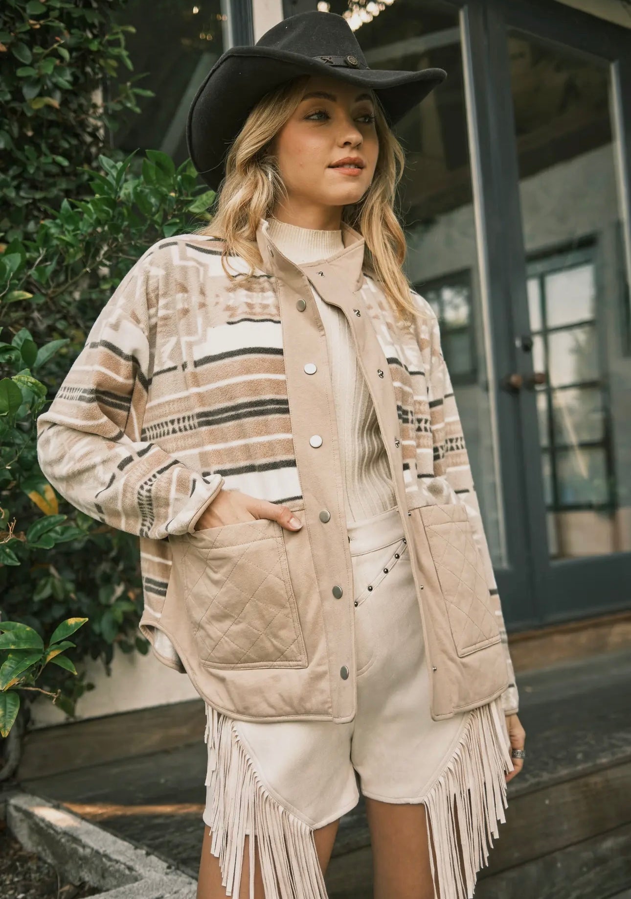 Addie Button Up Aztec Jacket (Taupe)