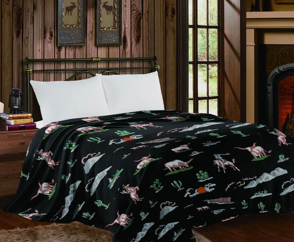 Rodeo Thin Throw Blanket (Black)