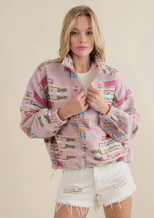 Pink Aztec Quarter Zip Pullover