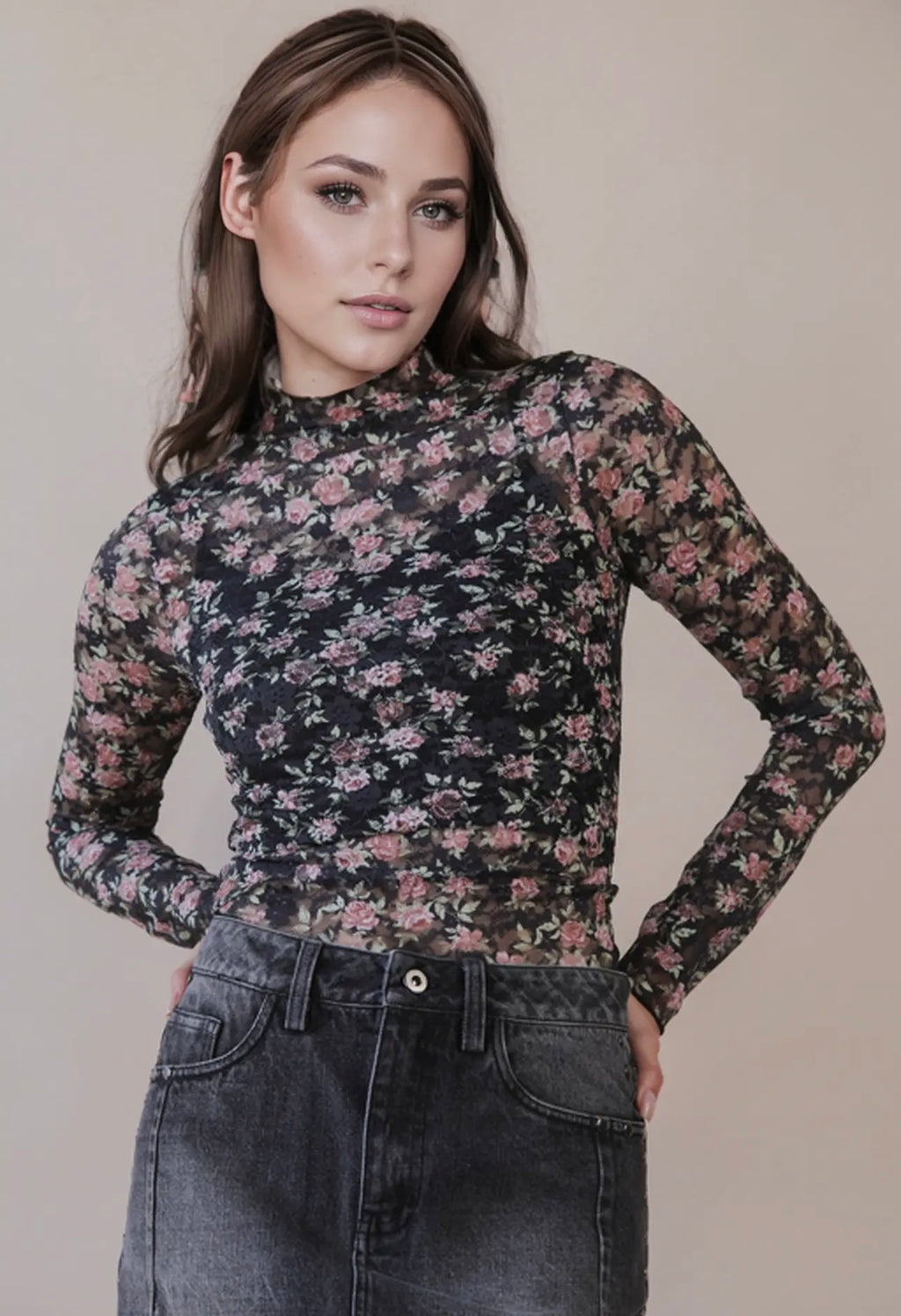 Black Floral Lace Layering Top