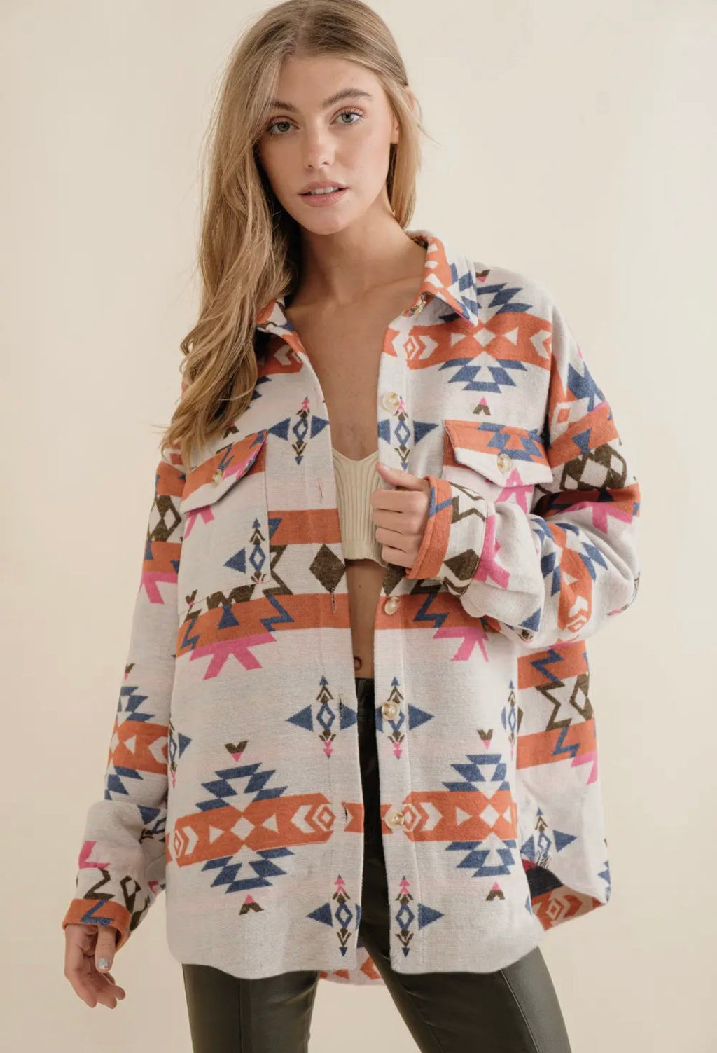 Crossroads Aztec Button Up Shacket