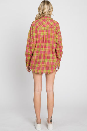 Oversized Plaid Button Up (Pink)