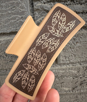 Feather Engraved Leatherette Taupe Hair Claw
