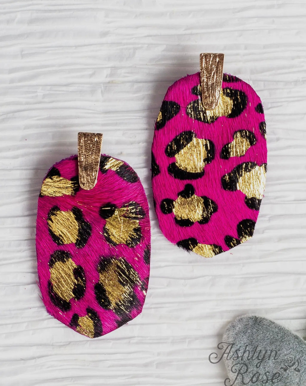 Oval Fuchsia Leopard Earrings