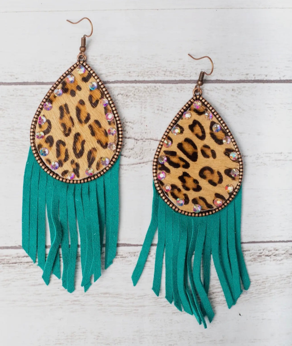 Get in Cowgirl, We Goin' To Nfr Leopard Teardrop Turquoise Fringe Earrings