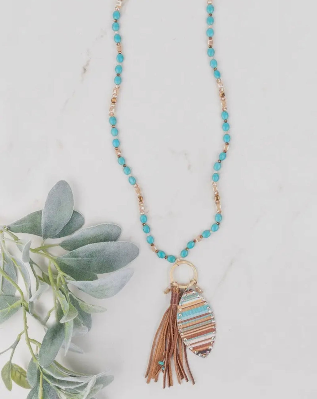 Westward Bound Beaded Necklace with Serape Pendant and Leather Tassel