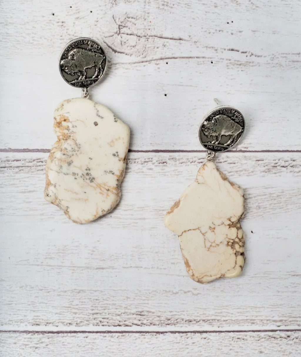 Don't Be A Salty Heifer Cream Howlite Rock Slab with Buffalo Nickel Coin Earrings