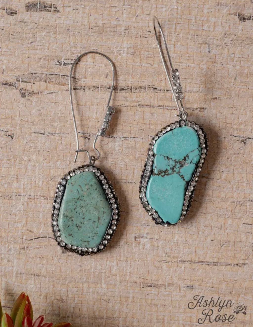 You Rock My Soul Rhinestone Turquoise Stone Dangle Earrings