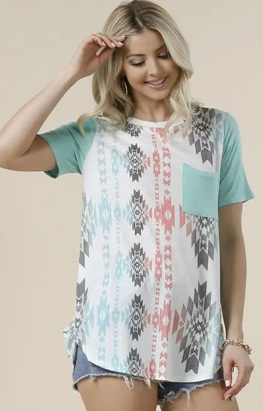 Aztec Print Color Block Tee