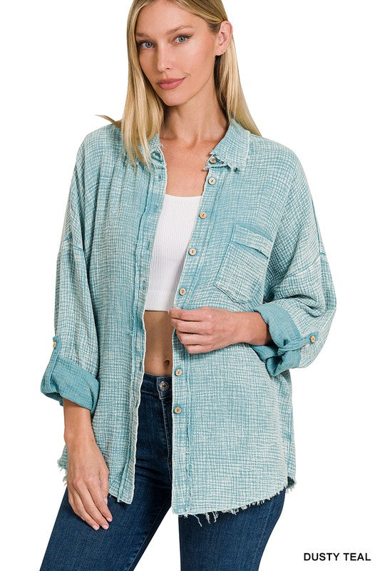 The Sedona Button Down (Dusty Teal)
