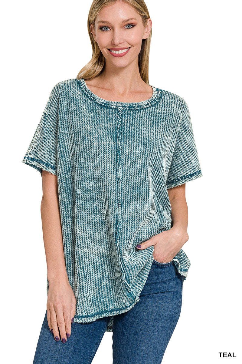 Dusty Teal Waffle Knit Top