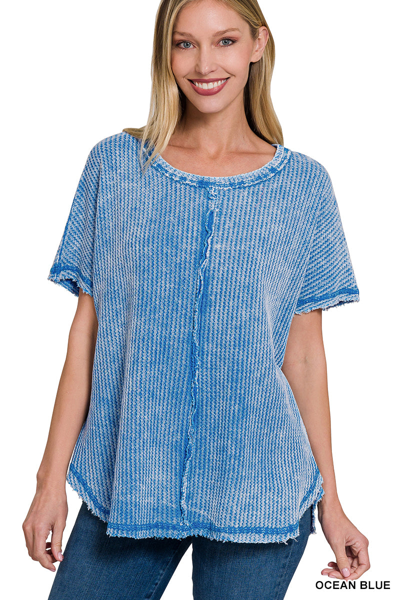 Ocean Blue Waffle Knit Top