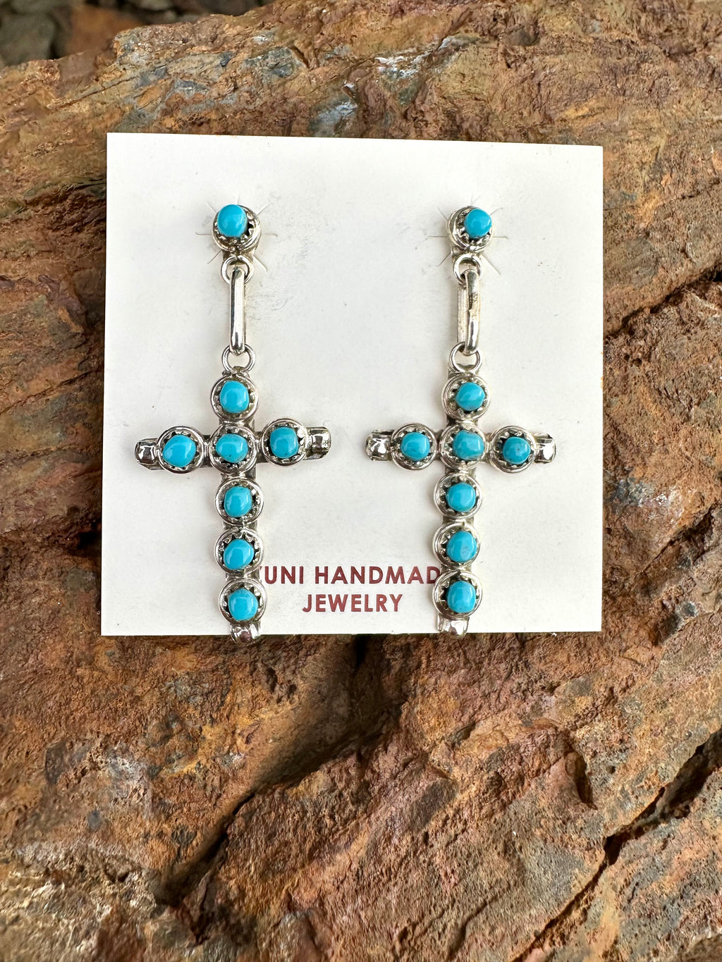 Zuni Kingman Turquoise Cross Earring