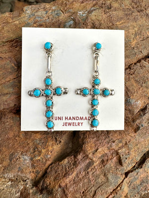 Zuni Kingman Turquoise Cross Earring