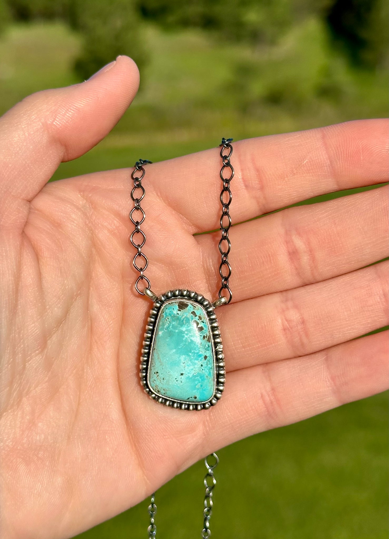 Sterling Silver & Pilot Mountain Turquoise Necklace