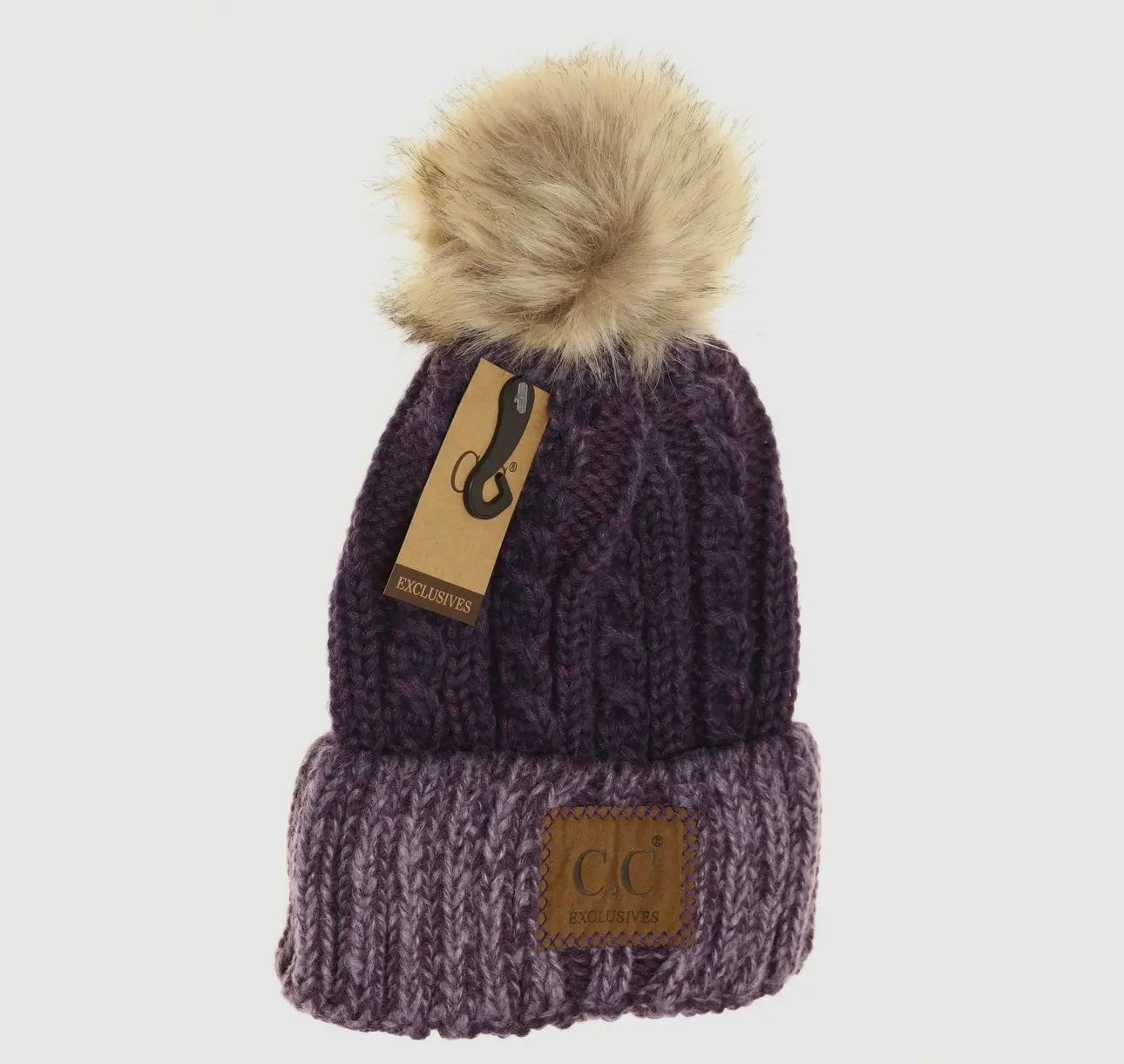 Two-Tone Ombre Vintage Faux Fur Pom Beanie