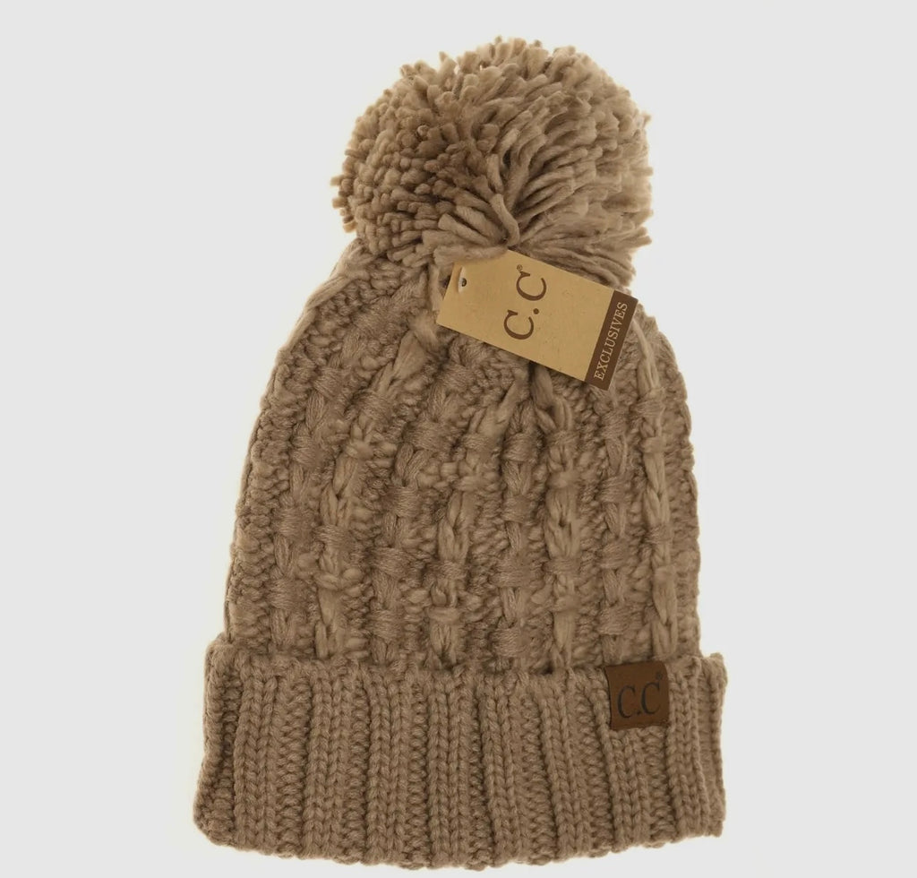 Slipstitch Pom Beanie (Taupe)