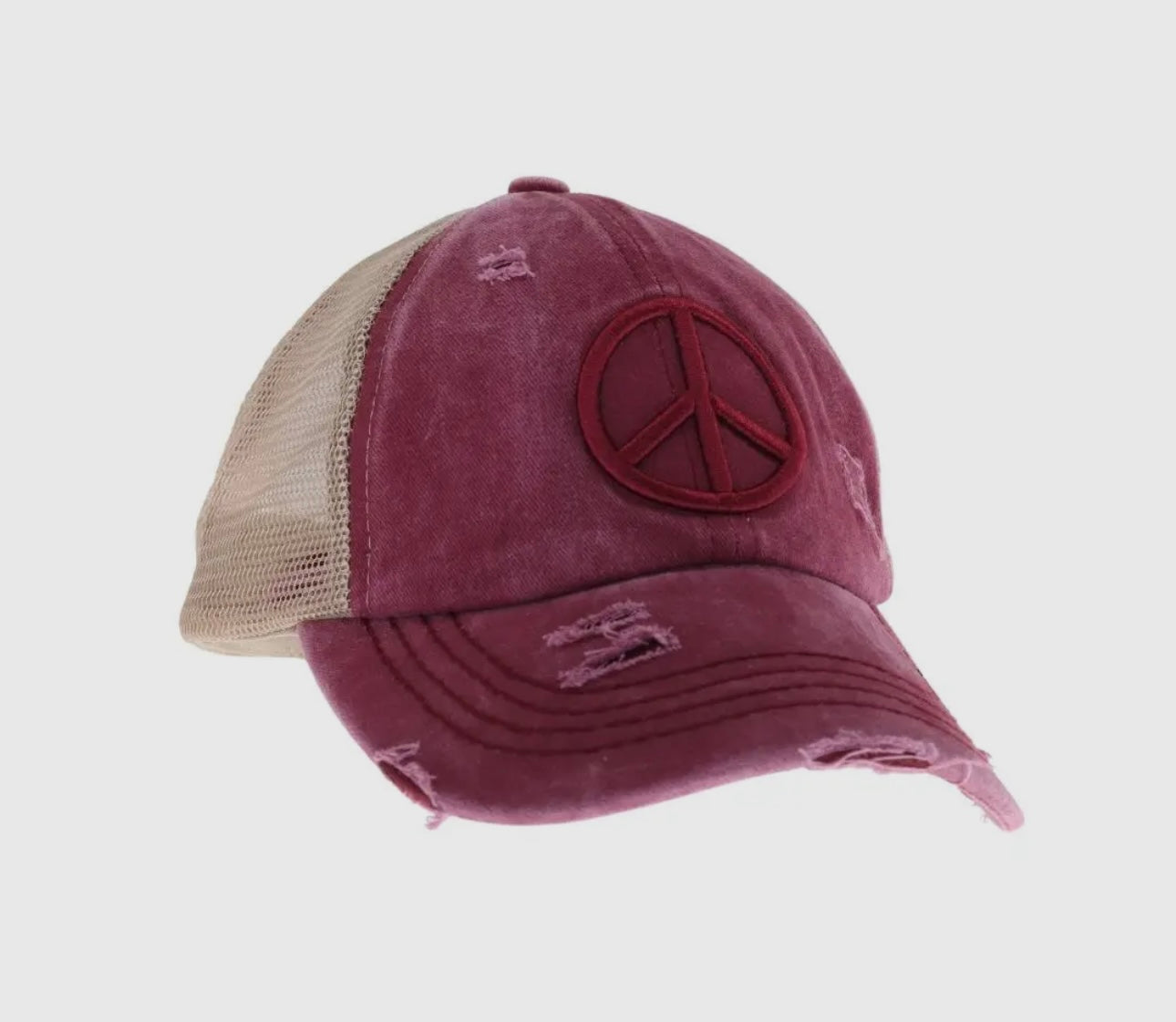 Distressed Embroidered Peace Sign Criss Cross Cap