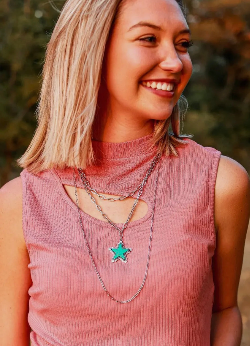 Turquoise Star Three Layer Silver Necklace