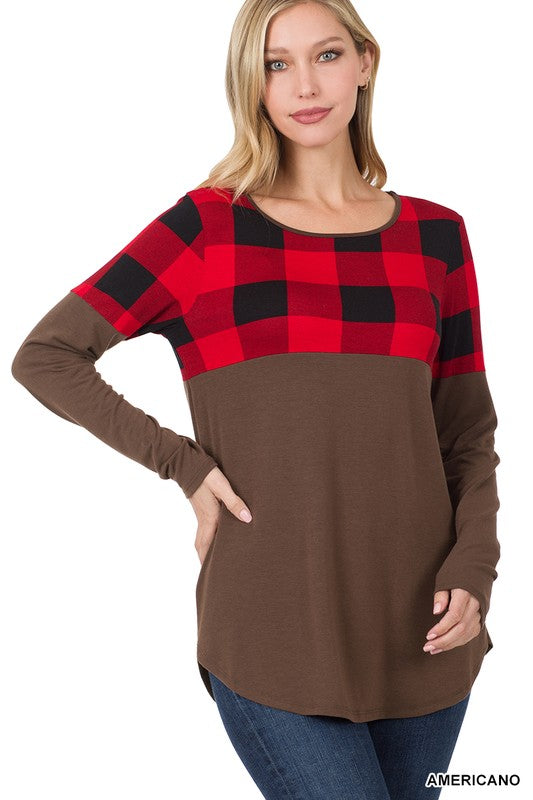 Plaid Color Block Top (Americano)