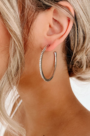 Silver Iridescent Rhinestone Hoop Earrings