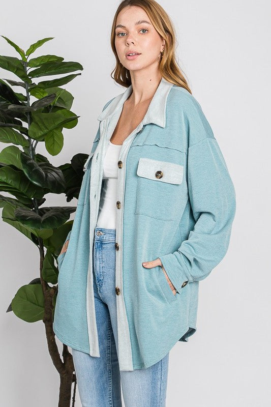 Teal Oversized Button Up Jacket