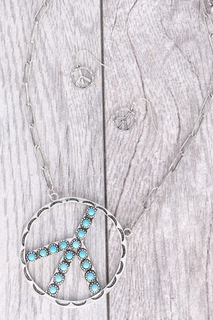 Faux Turquoise Peace Sign Necklace Set