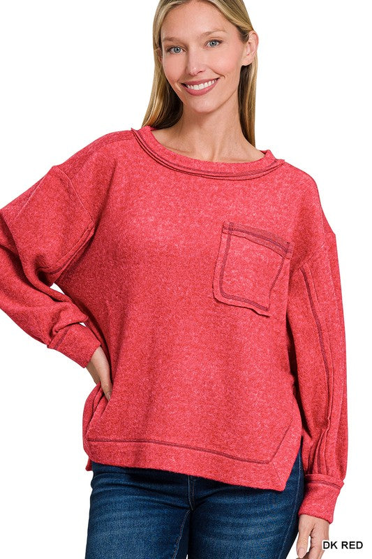 Front Pocket Hi-Low Sweater (Red)