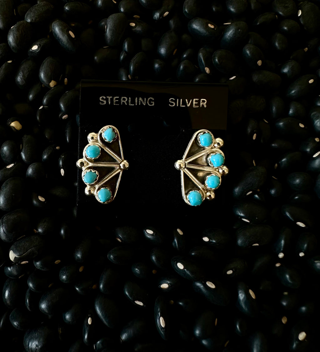 Sterling Silver & Turquoise Fan Earrings