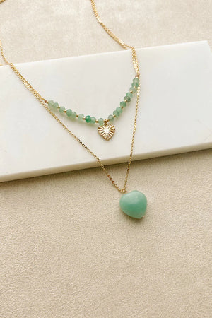 Hearts Green with Envy Stone Charm Necklace (GOLD)